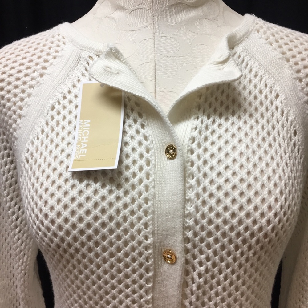 New Michael Kors Open Knit White Sweater - Picture 4 of 4